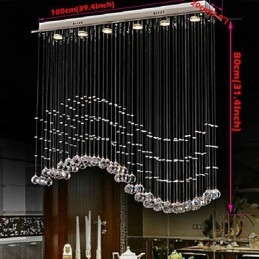 Pendel 6 lys Moderne Sølv Canpoy Transparent Crystal Waves Loftsbelysningsarmaturer