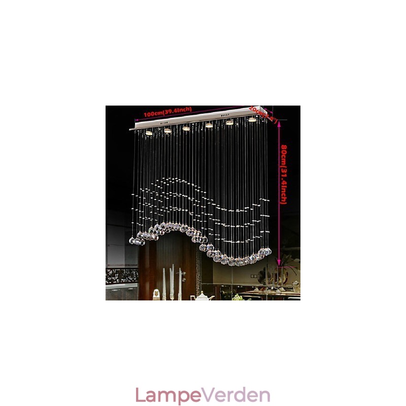 Pendel 6 lys Moderne Sølv Canpoy Transparent Crystal Waves Loftsbelysningsarmaturer