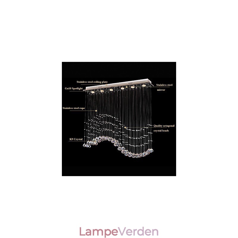 Pendel 6 lys Moderne Sølv Canpoy Transparent Crystal Waves Loftsbelysningsarmaturer