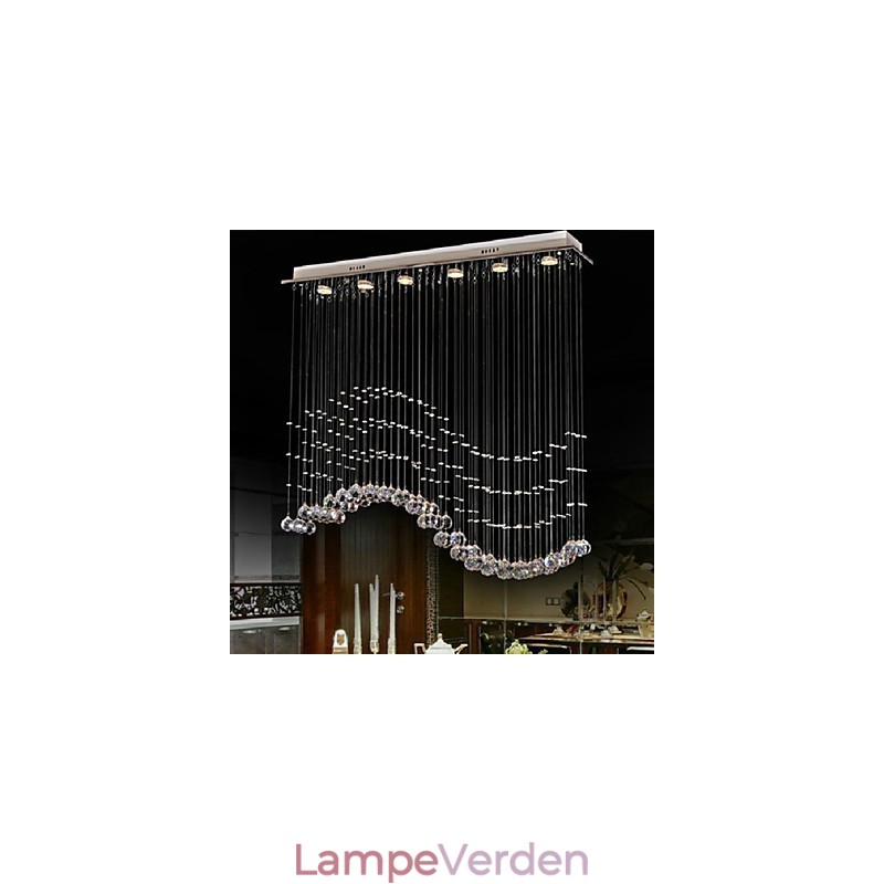 Pendel 6 lys Moderne Sølv Canpoy Transparent Crystal Waves Loftsbelysningsarmaturer