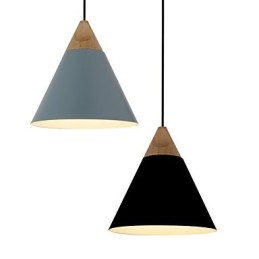 Mini kunstnerisk kegle pendellampe 1 lys Mordern Enkelhed Finish Sort Hvid Støvet Blå Aluminium & Træ Droplight