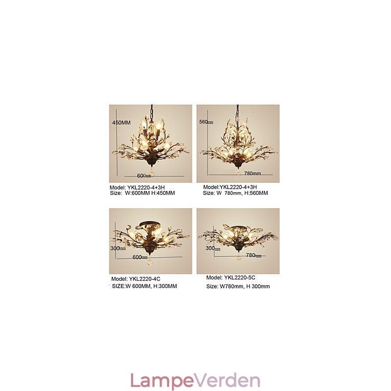 Vintage Crystal Flush Mount 7Lights metalmaling sort eller guld