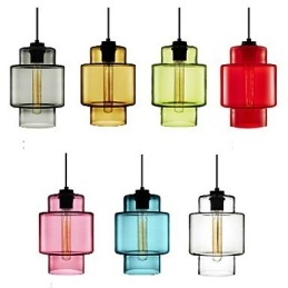 Enkelthoved Art Glaslysekrone Pendellampe med glasskærm (Grå Gul Grøn Rød Pink Blå Hvid)