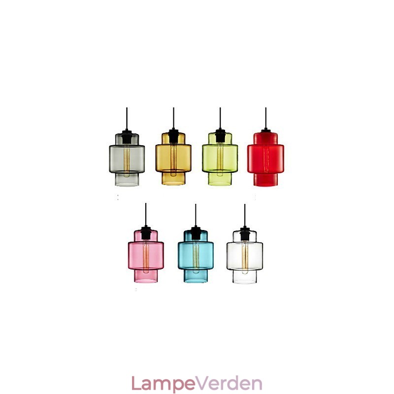 Enkelthoved Art Glaslysekrone Pendellampe med glasskærm (Grå Gul Grøn Rød Pink Blå Hvid)