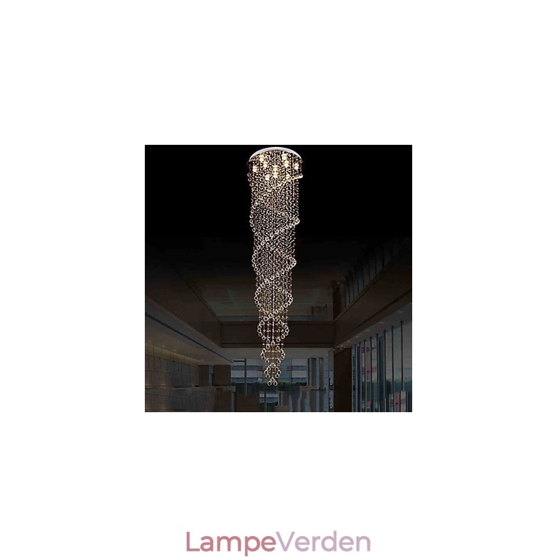 Loftslysekrone Light Pendel Light Lampe Belysningsarmaturer med K9 Crystal Double Spiral