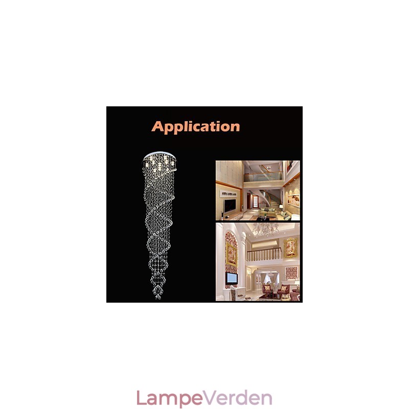 Loftslysekrone Light Pendel Light Lampe Belysningsarmaturer med K9 Crystal Double Spiral