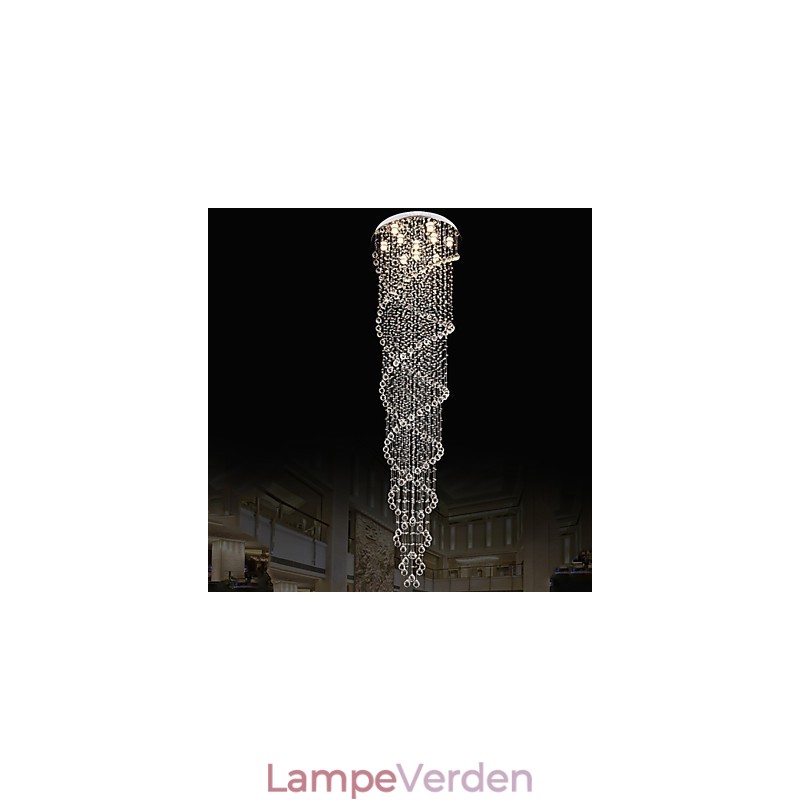 Loftslysekrone Light Pendel Light Lampe Belysningsarmaturer med K9 Crystal Double Spiral