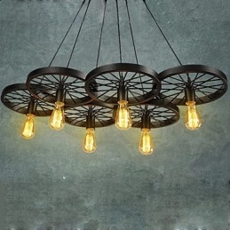 Loft Pendel Hjul Lysekrone Rustik Vintage Retro Country Dining Metal + Maleri