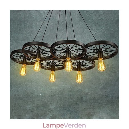 Loft Pendel Hjul Lysekrone Rustik Vintage Retro Country Dining Metal + Maleri Loft Pendel Hjul Lysekrone Rustik Vintage Retro Country Dining Metal + Maleri