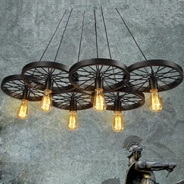 Loft Pendel Hjul Lysekrone Rustik Vintage Retro Country Dining Metal + Maleri