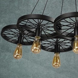 Loft Pendel Hjul Lysekrone Rustik Vintage Retro Country Dining Metal + Maleri