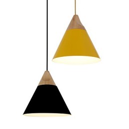 Mini kunstnerisk kegle pendel 1 lys Mordern Enkelhed Finish Sort Hvid Gul Aluminium & Træ Droplight